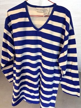 Kathy Ireland Sportswear Blue and White Striped V-Neck Top (beach Cover-up) Sz.M